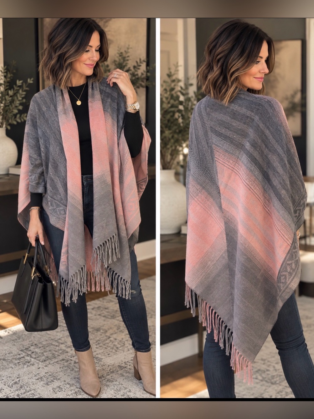 Pink and Gray Patterned Shawl